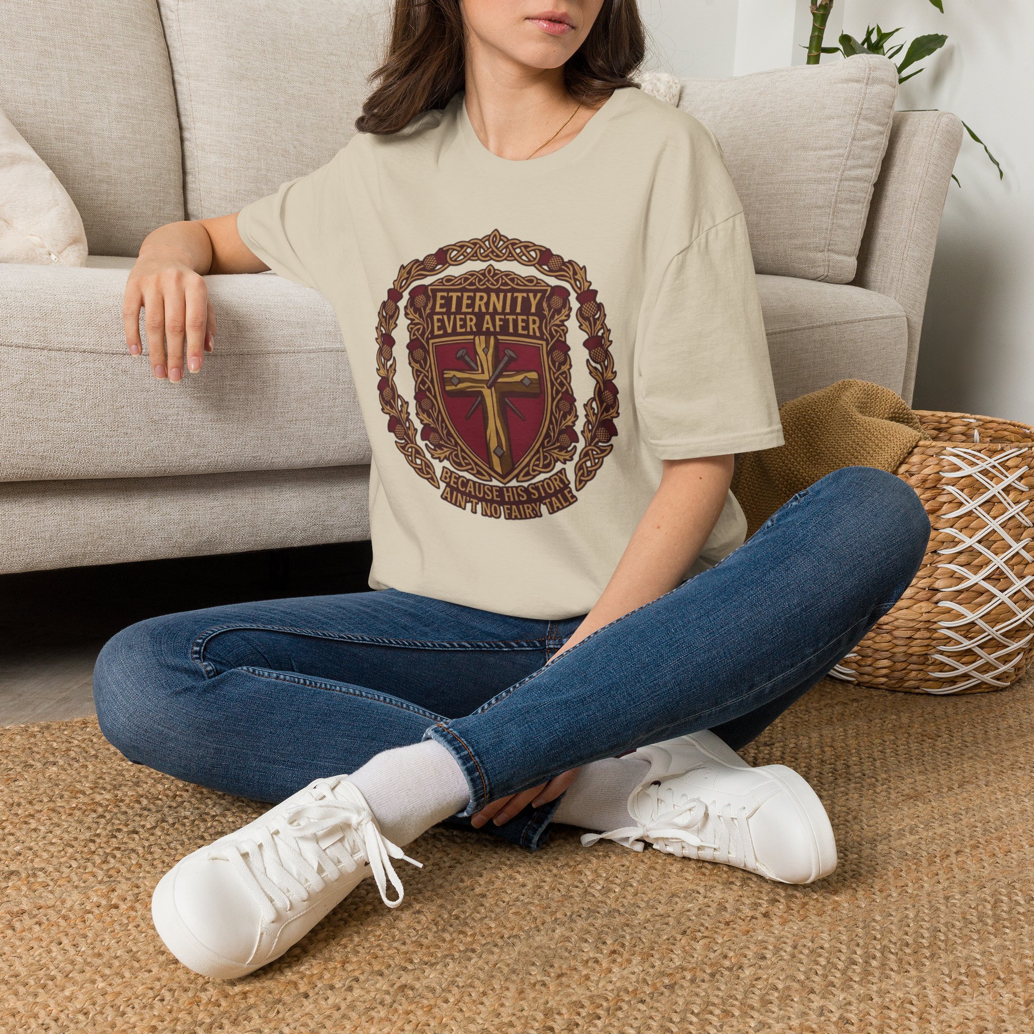 Eternity Ever After Christian T-Shirt — Faith Cross Emblem - Image 2
